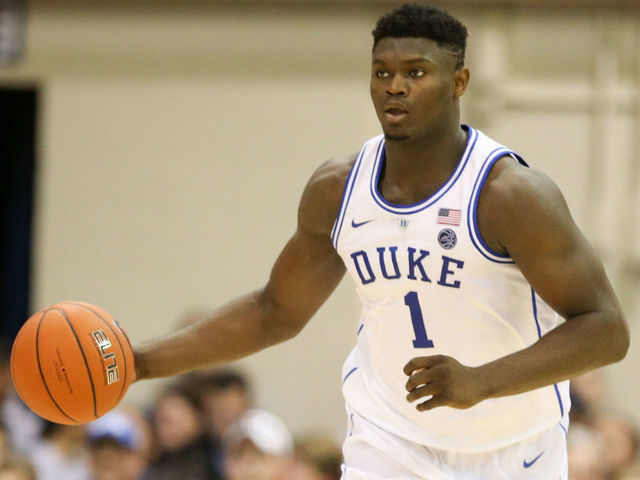 LAHAINA, HI - NOVEMBER 20: Zion Williamson #1 of the Duke Blue Devils brings the ball up court during the first half of the game against the Auburn Tigers at the Lahaina Civic Center on November 20, 2018 in Lahaina, Hawaii.