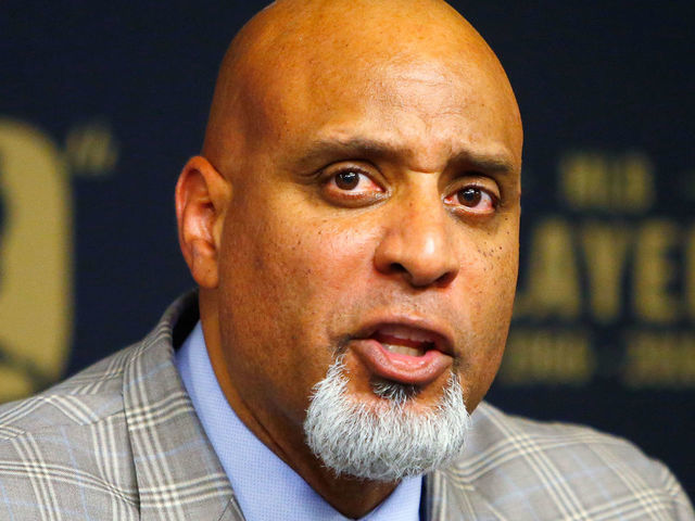 NEW YORK, NY - JUNE 16: MLBPA Executive Director Tony Clark speaks during a press conference on youth initiatives hosted by Major League Baseball and the Major League Baseball Players Association at Citi Field before a game between the New York Mets and the Pittsburgh Pirates on June 16, 2016 in the Queens borough of New York City. The Mets defeated the Pirates 6-4.