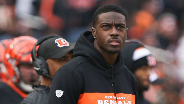 CINCINNATI, OH - NOVEMBER 11: Cincinnati Bengals wide receiver A.J. Green (18) looks at the scoreboard during the game against the Cleveland Browns and the Cincinnati Bengals on November 25th 2018, at Paul Brown Stadium in Cincinnati, OH.