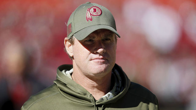 LANDOVER, MD - NOVEMBER 04: Head coach Jay Gruden of the Washington Redskins looks on before the game against the Atlanta Falcons at FedEx Field on November 4, 2018 in Landover, Maryland. Atlanta won 38-14.