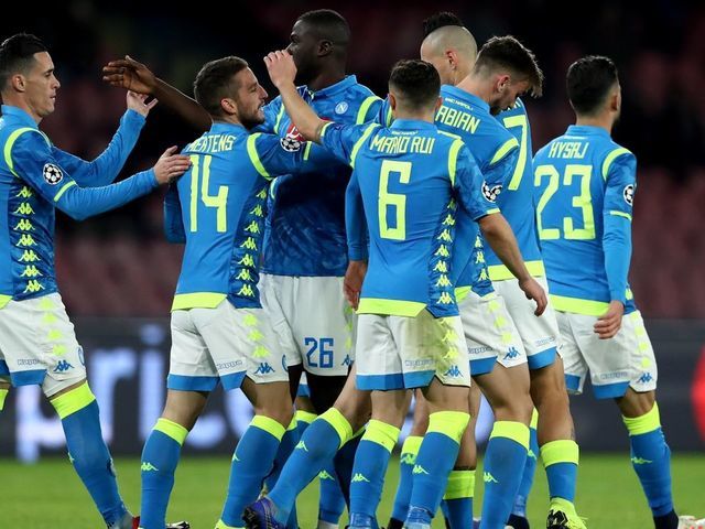 SSC Napoli - FK Crvena zvezda : UEFA Champions League Group C Dries Mertens of Napoli celebrates with the teammates after scoring the goal of 3-0 at San Paolo Stadium in Naples, Italy on November 28, 2018.