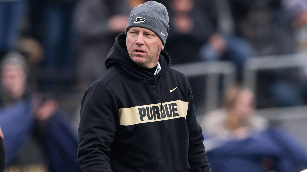 WEST LAFAYETTE, IN - NOVEMBER 17: Purdue Boilermakers head coach Jeff Brohm on the field before the college football game between the Purdue Boilermakers and Wisconsin Badgers on November 17, 2018, at Ross-Ade Stadium in West Lafayette, IN.