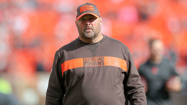 CLEVELAND, OH - NOVEMBER 04: Cleveland Browns offensive coordinator Freddie Kitchens on the field during warm-ups prior to the National Football League game between the Kansas City Chiefs and Cleveland Browns on November 4, 2018, at FirstEnergy Stadium in Cleveland, OH.