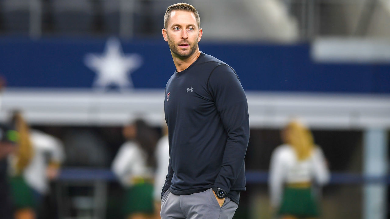 LUBBOCK, TX - NOVEMBER 24: Head coach Kliff Kingsbury of the Texas Tech Red Raiders on the field before the game against the Baylor Bears on November 24, 2018 at AT&T Stadium in Arlington, Texas. Baylor defeated Texas Tech 35-24.