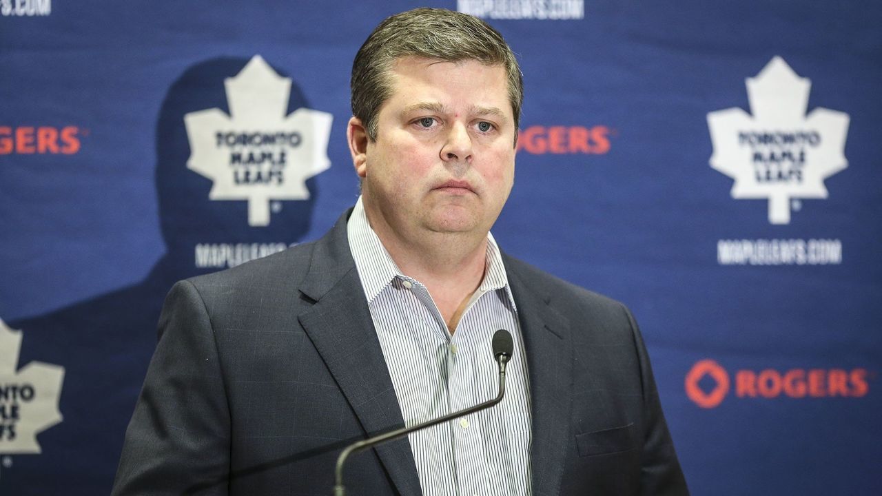 TORONTO, ON - JANUARY 6: Dave Nonis senior VP and GM of the Leafs, speaks at a press conference to announce that he fired Randy Carlyle as coach of the Toronto Maple Leafs at the MasterCard Centre for Hockey Excellence. (David Cooper/Toronto Star via Getty Images)