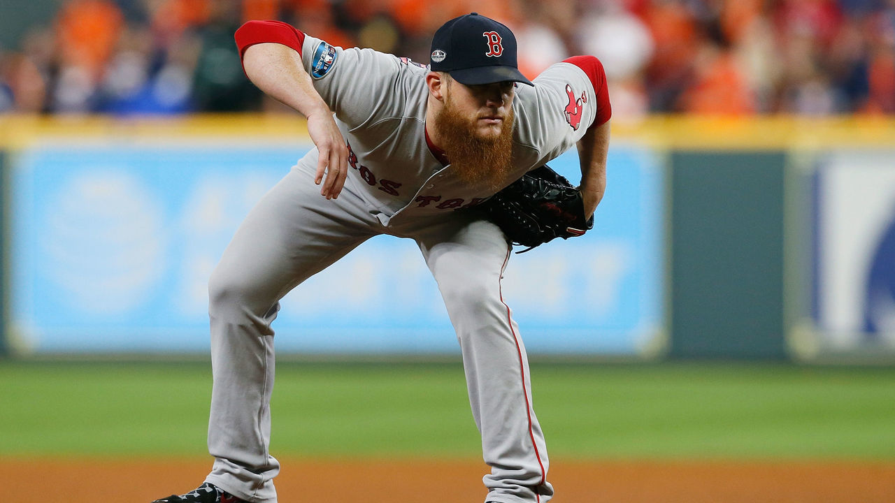 HOUSTON, TX - OCTOBER 18: Craig Kimbrel #46 of the Boston Red Sox pitches in the ninth inning against the Houston Astros during Game Five of the American League Championship Series at Minute Maid Park on October 18, 2018 in Houston, Texas.