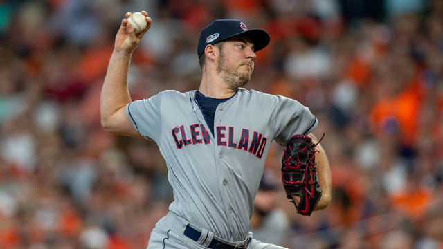 HOUSTON, TX - OCTOBER 05: Cleveland Indians starting pitcher Trevor Bauer (47) delivers the pitch in the seventh inning during game 1 of the ALDS between the Houston Astros and the Cleveland Indians at Minute Maid Park, October 5, 2018 at Houston. Houston Astros defeated Cleveland Indians 7-2.