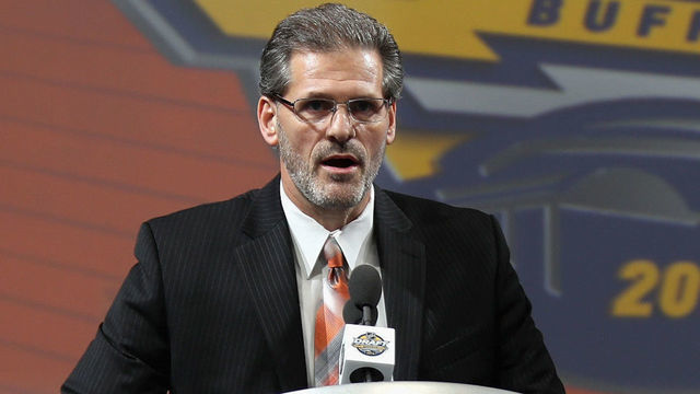 BUFFALO, NY - JUNE 24: Executive Vice President and General Manager Ron Hextall speaks at the podium during round one of the 2016 NHL Draft at First Niagara Center on June 24, 2016 in Buffalo, New York.