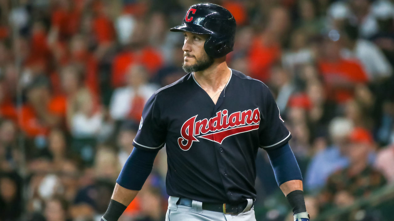 HOUSTON, TX - OCTOBER 06: Cleveland Indians catcher Yan Gomes (7) reacts after striking out in the top of the third inning during the ALDS Game 2 between the Cleveland Indians and Houston Astros on October 6, 2018 at Minute Maid Park in Houston, Texas.