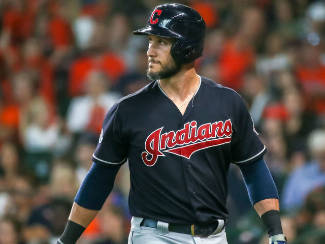 HOUSTON, TX - OCTOBER 06: Cleveland Indians catcher Yan Gomes (7) reacts after striking out in the top of the third inning during the ALDS Game 2 between the Cleveland Indians and Houston Astros on October 6, 2018 at Minute Maid Park in Houston, Texas.