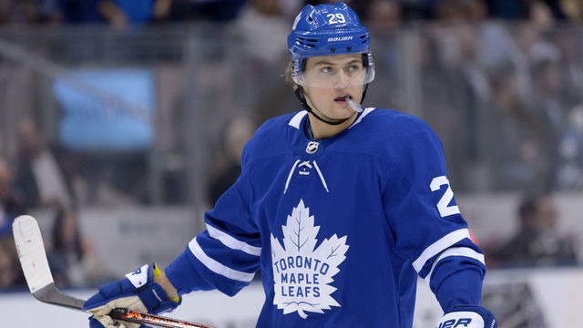 TORONTO, ON - MARCH 28: Toronto Maple Leafs Center William Nylander (29) reacts during the third period of the NHL regular season game between the Florida Panthers and the Toronto Maple Leafs on March 28, 2018, at Air Canada Centre in Toronto, ON, Canada. (Photograph by Julian Avram/Icon Sportswire via Getty Images)