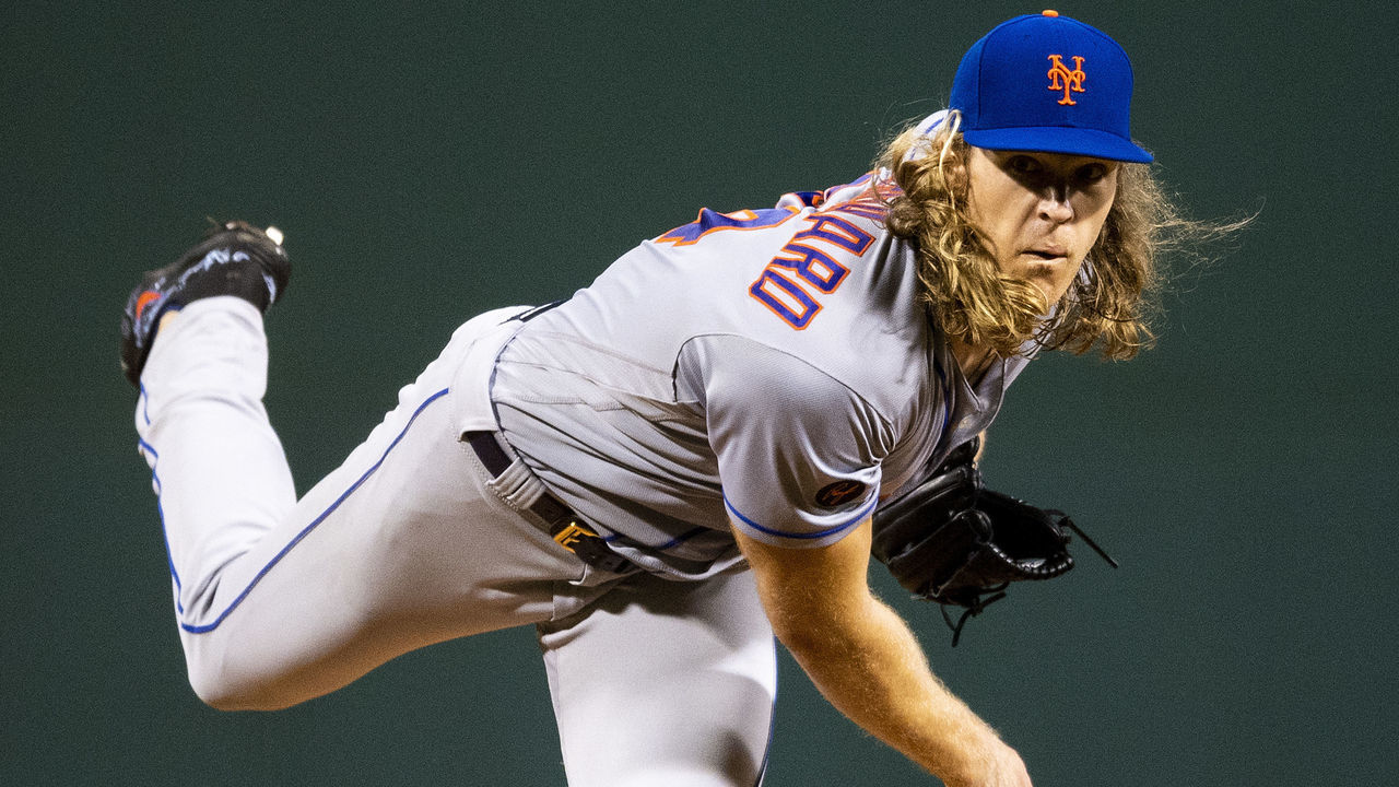 BOSTON, MA - SEPTEMBER 14: Noah Syndergaard #34 of the New York Mets delivers during the first inning of a game against the Boston Red Sox on September 14, 2018 at Fenway Park in Boston, Massachusetts.