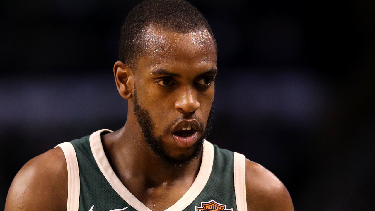 BOSTON, MA - APRIL 28: Khris Middleton #22 of the Milwaukee Bucks looks on during the first quarter against the Boston Celtics in Game Seven in Round One of the 2018 NBA Playoffs at TD Garden on April 28, 2018 in Boston, Massachusetts.