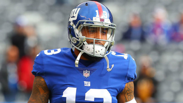 EAST RUTHERFORD, NJ - OCTOBER 28: New York Giants wide receiver Odell Beckham (13) prior to the National Football League game between the Washington Redskins and the New York Giants on October 28, 2018 at Met Life Stadium in East Rutherford, NJ.