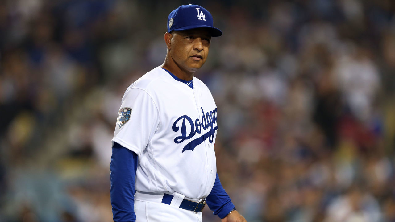 LOS ANGELES, CA - OCTOBER 27: Manager Dave Roberts #51 of the Los Angeles Dodgers looks on in the ninth inning during Game 4 of the 2018 World Series against the Boston Red Sox at Dodger Stadium on Saturday, October 27, 2018 in Los Angeles, California.