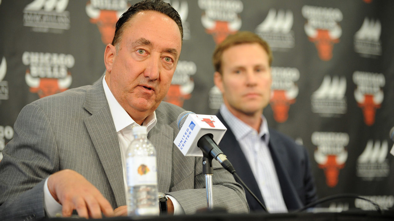 CHICAGO, IL - JUNE 02: Chicago Bulls General Manager Gar Forman responds to a question from the media while new Head Coach Fred Hoiberg listens during a press conference on June 2, 2015 at the Advocate Center in Chicago, Illinois. NOTE TO USER: User expressly acknowledges and agrees that, by downloading and/or using this photograph, user is consenting to the terms and conditions of the Getty Images License Agreement. Mandatory Copyright Notice: Copyright 2015 NBAE