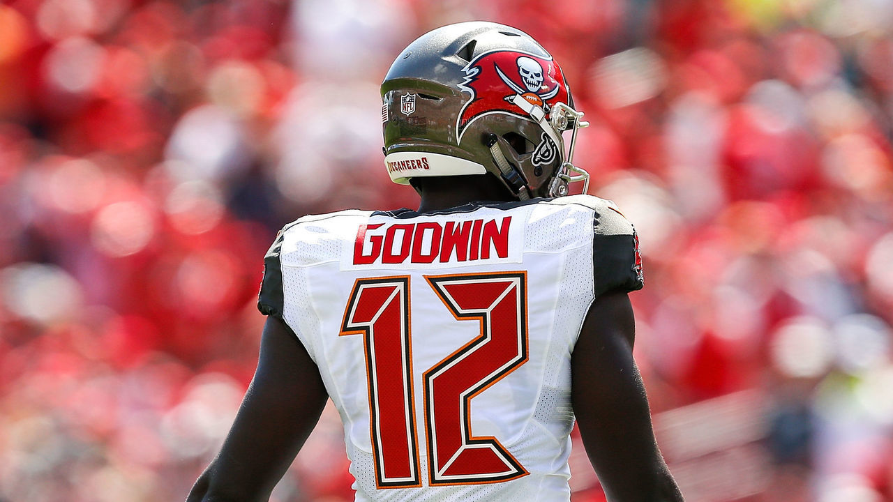 TAMPA, FL - SEPTEMBER 16: Chris Godwin #12 of the Tampa Bay Buccaneers looks on against the Philadelphia Eagles at Raymond James Stadium on September 16, 2018 in Tampa, Florida.