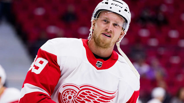 OTTAWA, ON - NOVEMBER 15: Detroit Red Wings Right Wing Anthony Mantha (39) during warm-up before National Hockey League action between the Detroit Red Wings and Ottawa Senators on November 15, 2018, at Canadian Tire Centre in Ottawa, ON, Canada.