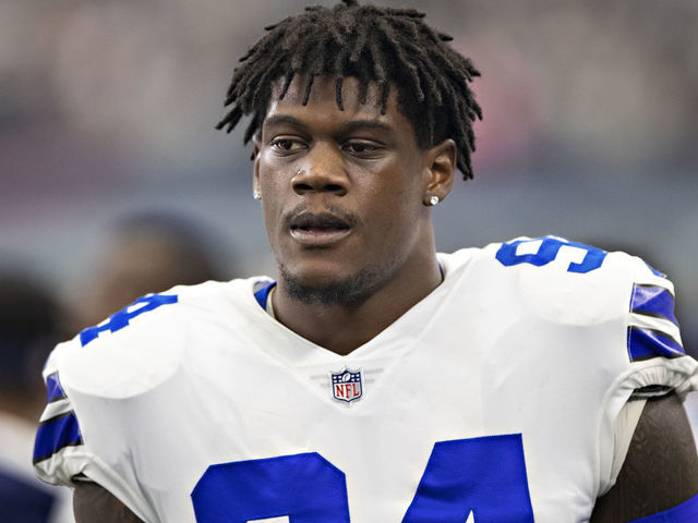 ARLINGTON, TX - OCTOBER 14: Randy Gregory #94 of the Dallas Cowboys on the sidelines in the first half of a game against the Jacksonville Jaguars at AT&T Stadium on October 14, 2018 in Arlington, Texas. The Cowboys defeated the Jaguars 40-7.