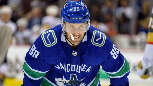 VANCOUVER, BC - NOVEMBER 29: Vancouver Canucks Center Sam Gagner (89) waits for a face-off during their NHL game against the Vegas Golden Knights at Rogers Arena on November 29, 2018 in Vancouver, British Columbia, Canada. Vegas won 4-3.