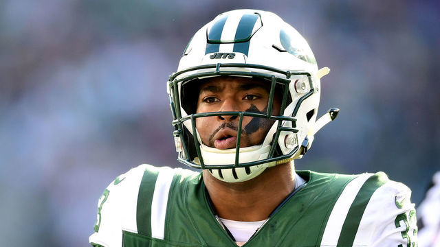 EAST RUTHERFORD, NEW JERSEY - NOVEMBER 25: Jamal Adams #33 of the New York Jets reacts against the New England Patriots at MetLife Stadium on November 25, 2018 in East Rutherford, New Jersey.