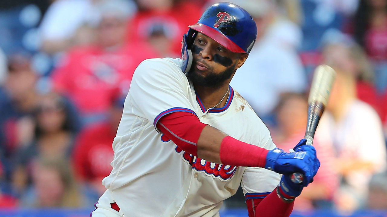 PHILADELPHIA, PA - SEPTEMBER 30: Carlos Santana #41 of the Philadelphia Phillies in action against the Atlanta Braves during of a game at Citizens Bank Park on September 30, 2018 in Philadelphia, Pennsylvania.