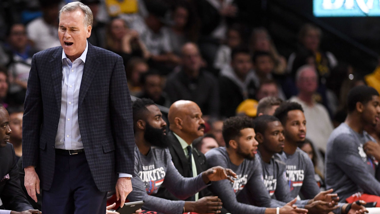 DENVER, CO - NOVEMBER 13: Mike D'Antoni of the Houston Rockets reacts to a call against his team during the first half against the Denver Nuggets on Monday, November 13, 2018. The Denver Nuggets hosted the Houston Rockets at the Pepsi Center.