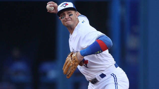 TORONTO, ON - JUNE 27: Troy Tulowitzki #2 of the Toronto Blue Jays throws out the baserunner in the third inning during MLB game action against the Baltimore Orioles at Rogers Centre on June 27, 2017 in Toronto, Canada.