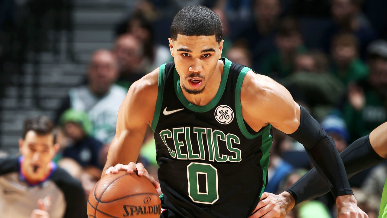 MINNEAPOLIS, MN - DECEMBER 1: Jayson Tatum #0 of the Boston Celtics handles the ball against the Minnesota Timberwolves on December 1, 2018 at Target Center in Minneapolis, Minnesota. Mandatory Copyright Notice: Copyright 2018 NBAE