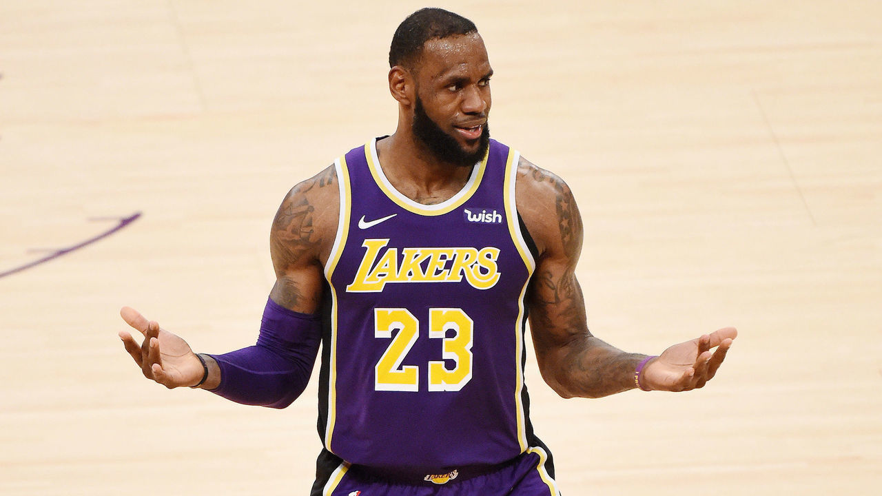 LOS ANGELES, CA - DECEMBER 5: LeBron James #23 of the Los Angeles Lakers reacts against the San Antonio Spurs on December 5, 2018 at STAPLES Center in Los Angeles, California. NOTE TO USER: User expressly acknowledges and agrees that, by downloading and/or using this Photograph, user is consenting to the terms and conditions of the Getty Images License Agreement. Mandatory Copyright Notice: Copyright 2018 NBAE