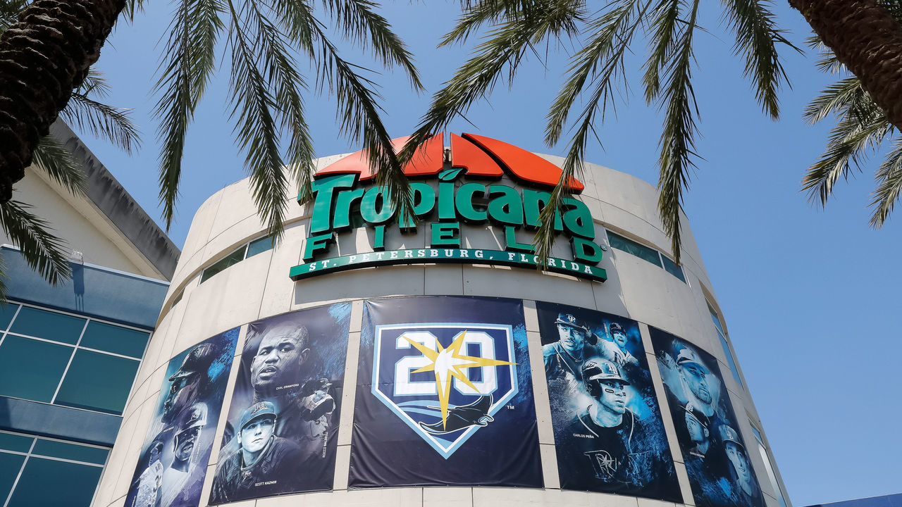 TAMPA BAY, FL - MARCH 29: An outside view of the Tropicana Field rotunda prior to the game between the Boston Red Sox and the Tampa Bay Rays at Tropicana Field on Thursday, March 29, 2018 in Tampa Bay, Florida.
