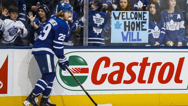 TORONTO, ON - DECEMBER 6: William Nylander #29 of the Toronto Maple Leafs warms up before facing the Detroit Red Wings at the Scotiabank Arena on December 6, 2018 in Toronto, Ontario, Canada.