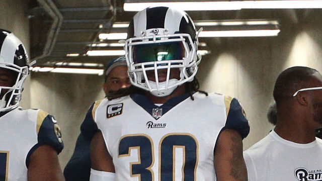 Los Angeles Rams running back Malcolm Brown (34) and running back Todd Gurley (30) head to the field from the tunnel for warmups during an NFL football game between the Los Angeles Rams and the Detroit Lions in Detroit, Michigan USA, on Sunday, December 2, 2018.