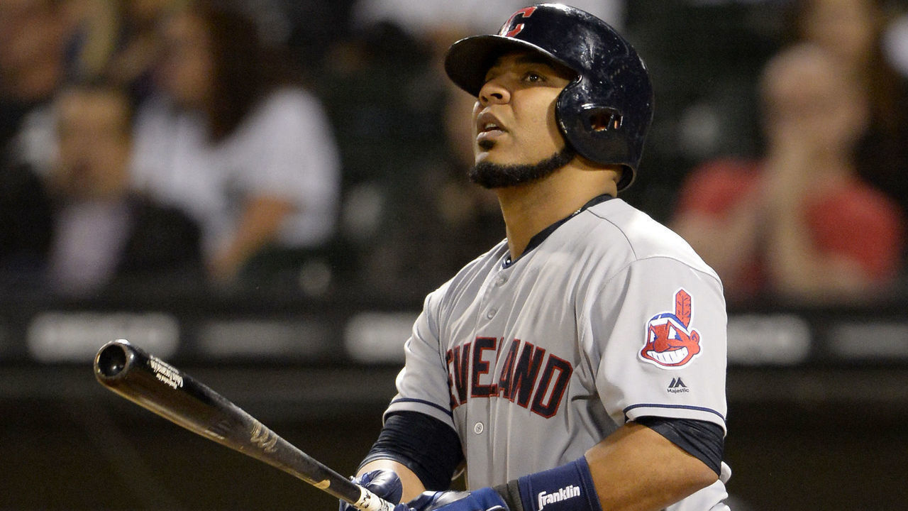 CHICAGO - SEPTEMBER 25: Edwin Encarnacion #10 of the Cleveland Indians bats against the Chicago White Sox on September 25, 2018 at Guaranteed Rate Field in Chicago, Illinois.