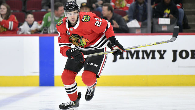 CHICAGO, IL - NOVEMBER 14: Chicago Blackhawks defenseman Brandon Manning (23) skates in action during a NHL game between the Chicago Blackhawks and the St. Louis Blues on November 14, 2018 at the United Center, in Chicago, Illinois.
