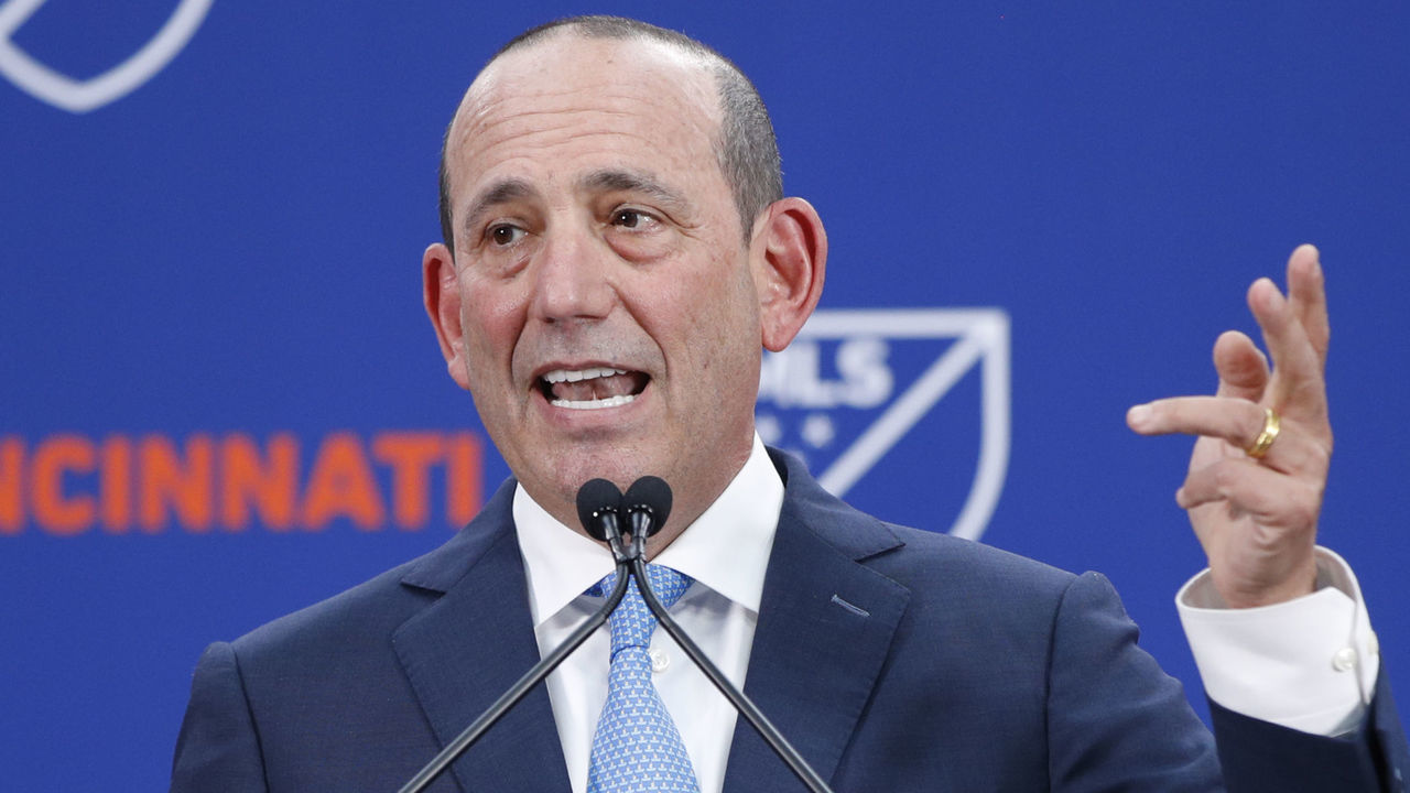 CINCINNATI, OH - MAY 29: MLS commissioner Don Garber speaks during an announcement awarding FC Cincinnati an expansion franchise at Rhinegeist Brewery on May 29, 2018 in Cincinnati, Ohio.