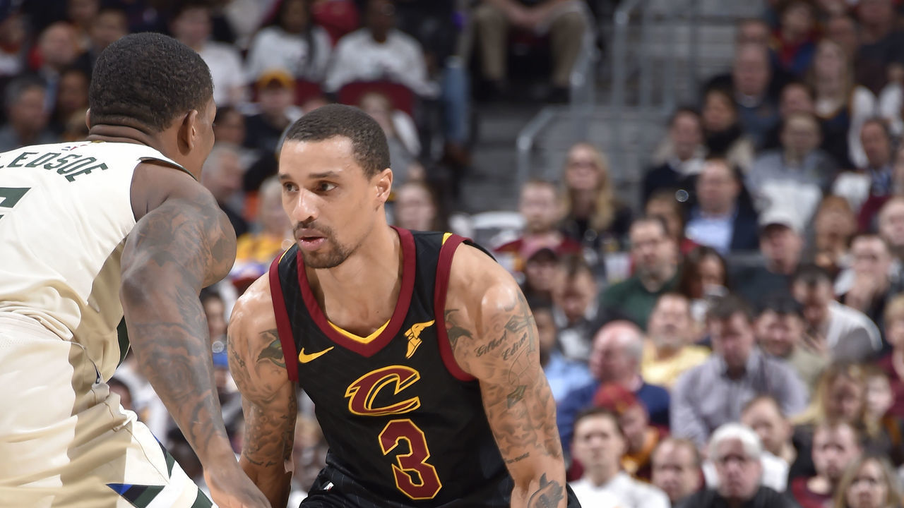 CLEVELAND, OH - MARCH 19: George Hill #3 of the Cleveland Cavaliers handles the ball against the Milwaukee Bucks on March 19, 2018 at Quicken Loans Arena in Cleveland, Ohio. Mandatory Copyright Notice: Copyright 2018 NBAE