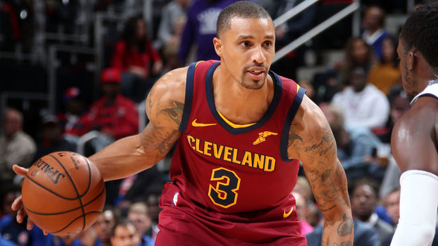 DETROIT, MI - OCTOBER 25: George Hill #3 of the Cleveland Cavaliers handles the ball Detroit Pistons on October 25, 2018 at Little Caesars Arena in Auburn Hills, Michigan. NOTE TO USER: User expressly acknowledges and agrees that, by downloading and/or using this photograph, User is consenting to the terms and conditions of the Getty Images License Agreement. Mandatory Copyright Notice: Copyright 2018 NBAE