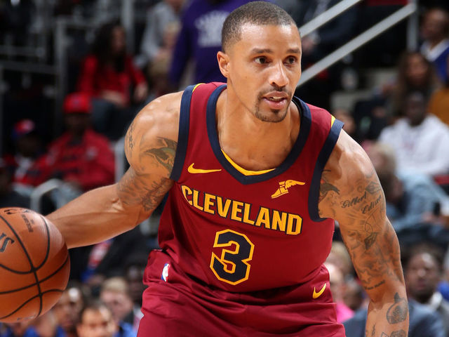 DETROIT, MI - OCTOBER 25: George Hill #3 of the Cleveland Cavaliers handles the ball Detroit Pistons on October 25, 2018 at Little Caesars Arena in Auburn Hills, Michigan. NOTE TO USER: User expressly acknowledges and agrees that, by downloading and/or using this photograph, User is consenting to the terms and conditions of the Getty Images License Agreement. Mandatory Copyright Notice: Copyright 2018 NBAE