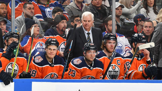 EDMONTON, AB - DECEMBER 7: Ken Hitchcock of the Edmonton Oilers watches play from the bench during the game against the Minnesota Wild on December 7, 2018 at Rogers Place in Edmonton, Alberta, Canada.