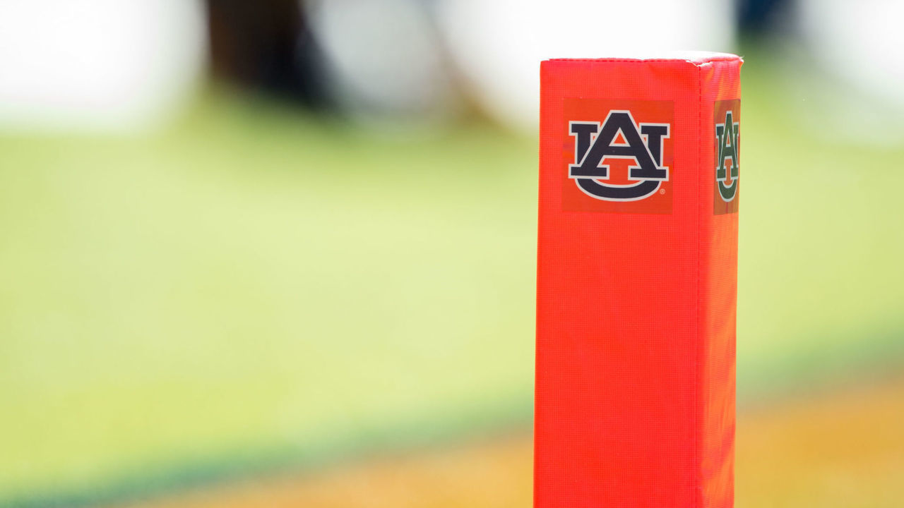 AUBURN, AL - NOVEMBER 3: General view of the Auburn Tigers logo on a pylon during the matchup between the Auburn Tigers and the Texas A&M Aggies at Jordan-Hare Stadium on November 3 2018 in Auburn, Alabama.