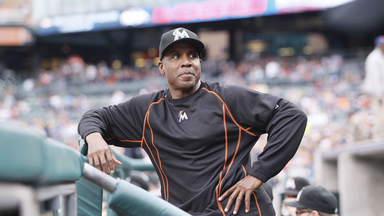 DETROIT, MI - JUNE 28: hitting coach Barry Bonds #25 of the Miami Marlins looks around Comerica Park during a game against the Detroit Tigers on June 28, 2016 in Detroit, Michigan.