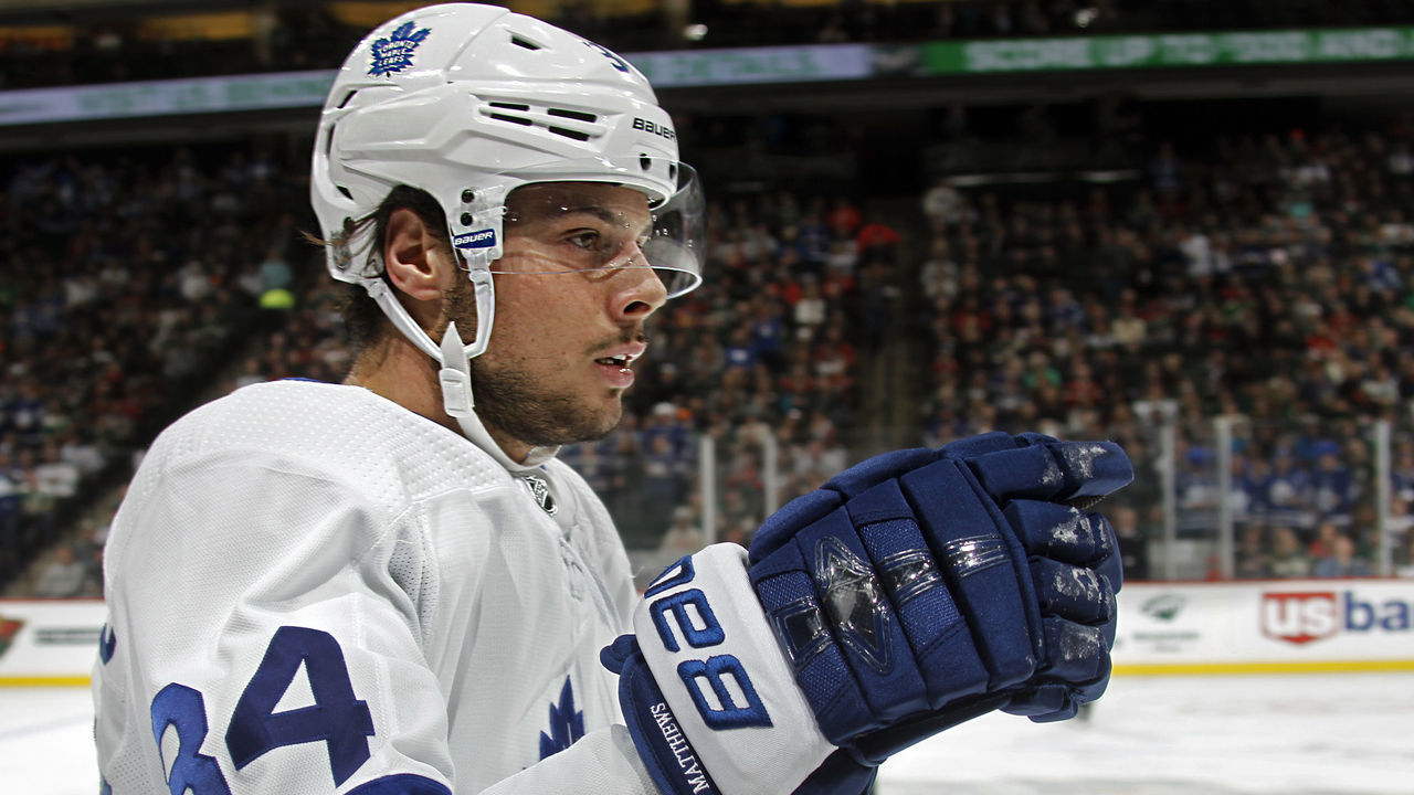 ST. PAUL, MN - DECEMBER 01: Auston Matthews #34 of the Toronto Maple Leafs celebrates his 1st period goal during a game with the Minnesota Wild at Xcel Energy Center on December 1, 2018 in St. Paul, Minnesota.
