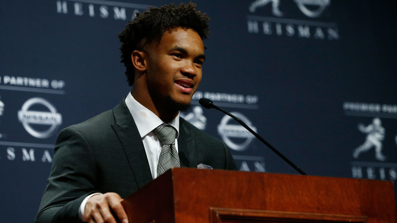 NEW YORK, NY - DECEMBER 08: Kyler Murray of Oklahoma poses for a speaks to the media after winning the 2018 Heisman Trophy on December 8, 2018 in New York City.