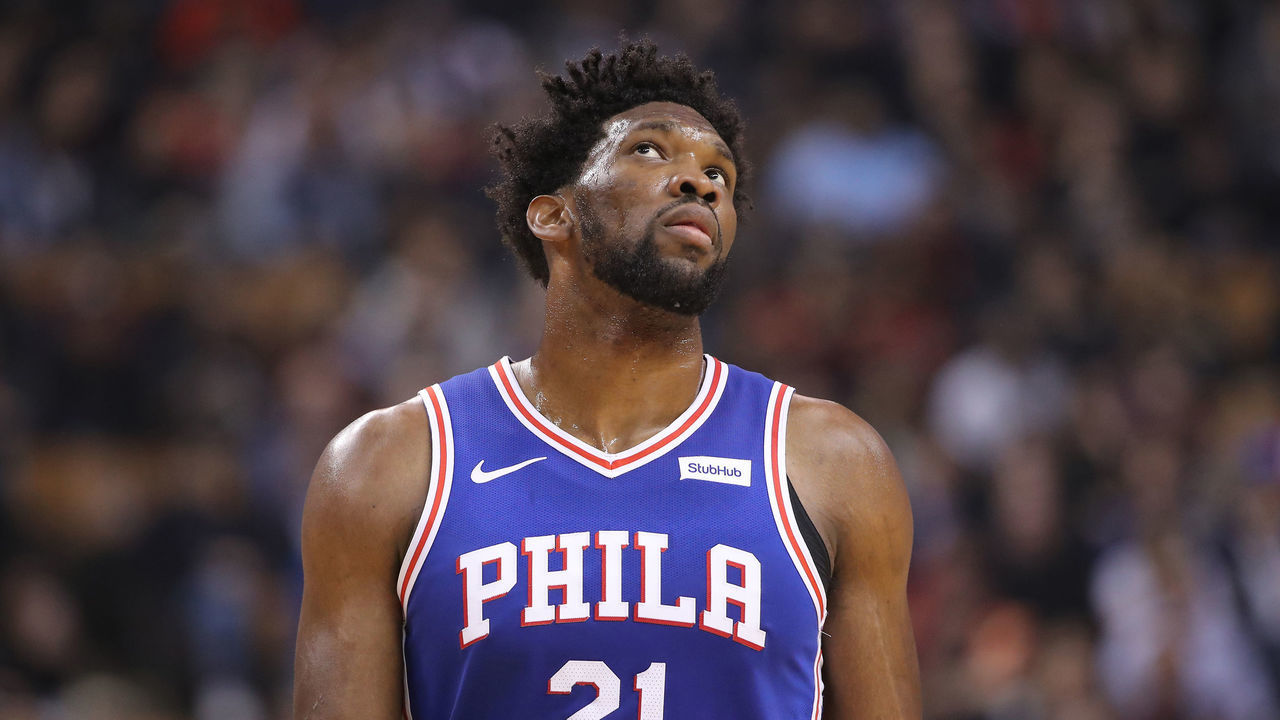 TORONTO, ON - DECEMBER 05: Joel Embiid #21 of the Philadelphia 76ers looks on during their NBA game against the Toronto Raptors at Scotiabank Arena on December 5, 2018 in Toronto, Canada.