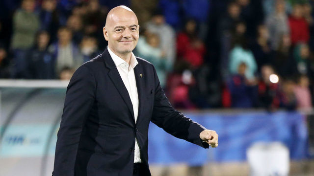 MONTEVIDEO, URUGUAY - DECEMBER 1: FIFA President Gianni Infantino walks to the stage after the FIFA U-17 Women's World Cup Uruguay 2018 final match between Spain and Mexico at Estadio Charrua on December 1, 2018 in Montevideo, Uruguay.