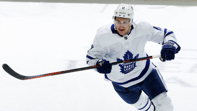 ANAHEIM, CA - NOVEMBER 16: Zach Hyman #11 of the Toronto Maple Leafs skates during his 200th NHL game on November 16, 2018 against the Anaheim Ducks at Honda Center in Anaheim, California.
