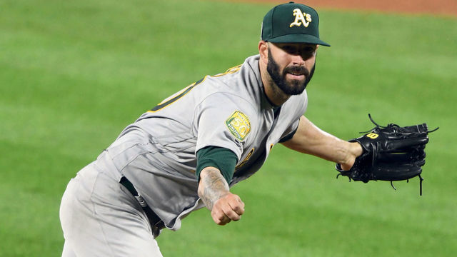 BALTIMORE, MD - SEPTEMBER 11: Mike Fiers #50 of the Oakland Athletics pitches during a baseball game against the Baltimore Orioles at Oriole Park at Camden Yards on September 11, 2018 in Baltimore, Maryland.