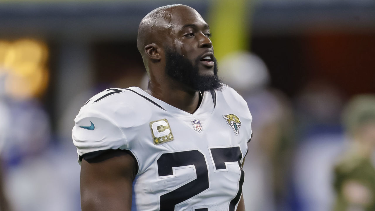 INDIANAPOLIS, IN - NOVEMBER 11: Leonard Fournette #27 of the Jacksonville Jaguars is seen during the game against the Indianapolis Colts at Lucas Oil Stadium on November 11, 2018 in Indianapolis, Indiana.