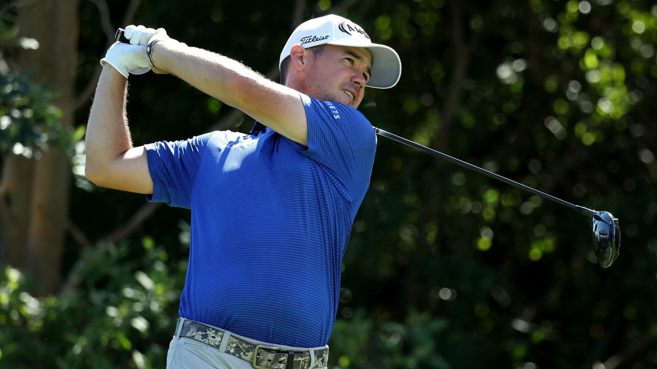 PLAYA DEL CARMEN, MEXICO - NOVEMBER 10: Brian Harman of the United States plays his shot from the 18th tee during the third round of the Mayakoba Golf Classic at El Camaleon Mayakoba Golf Course on November 10, 2018 in Playa del Carmen, Mexico.